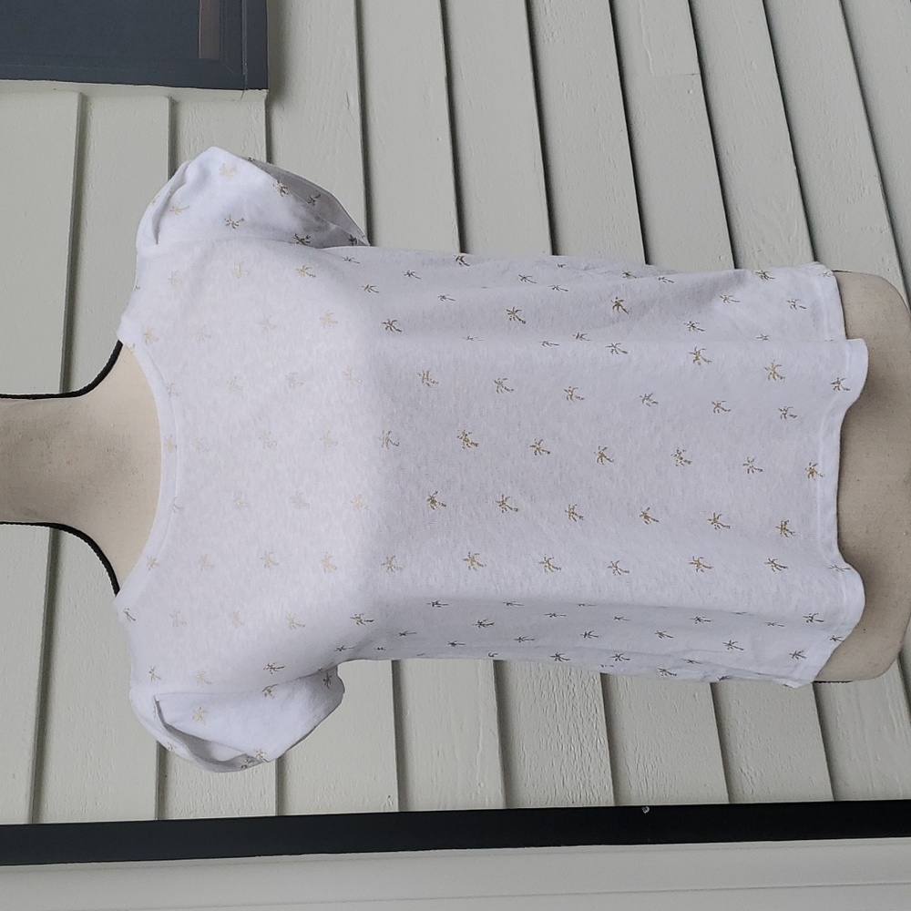 Loft Flutter Sleeve Metallic Palm Tree Print Shirt - image 1